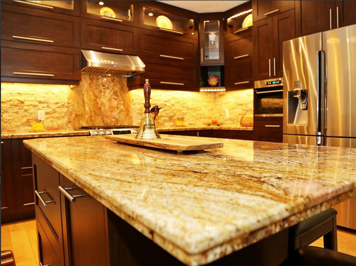 Granite countertop installation with natural stone finish in a Kitchener-Waterloo kitchen