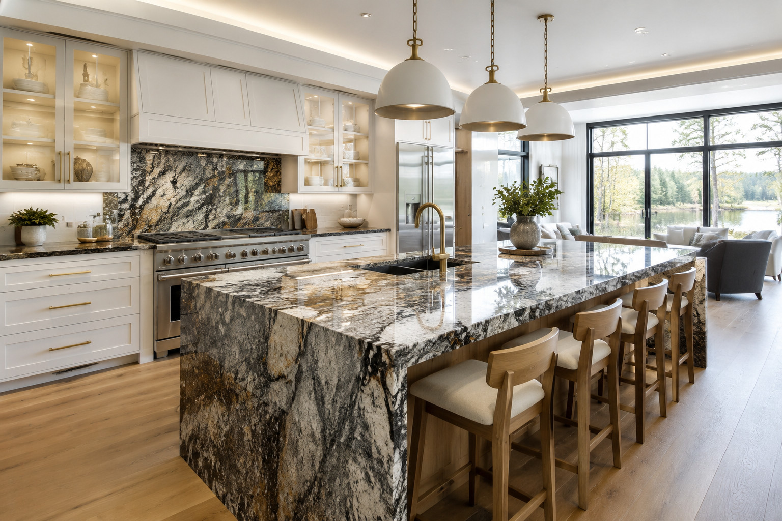 Custom stone countertops crafted for a modern luxury kitchen