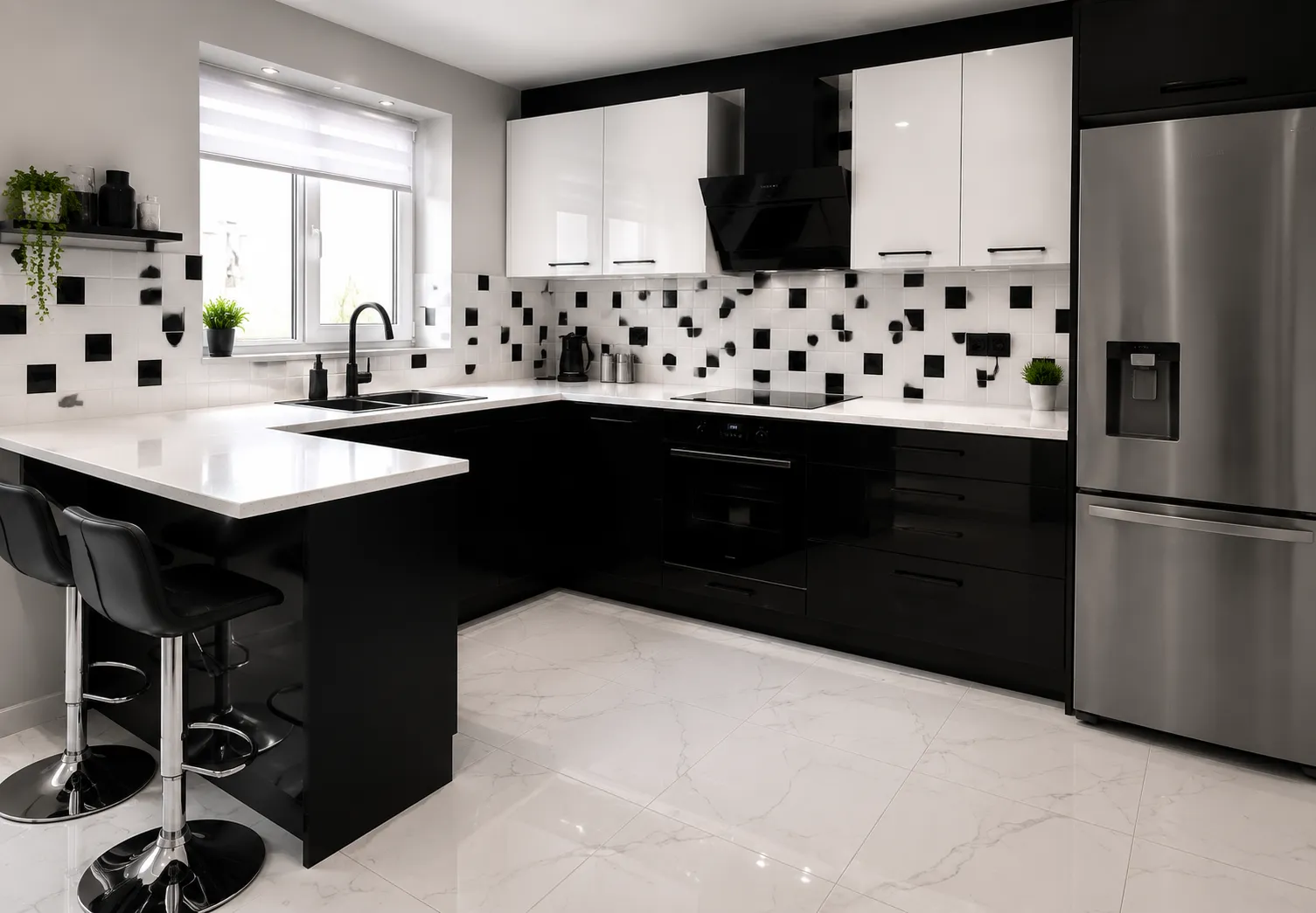 Spacious luxury kitchen featuring a Taj Mahal Quartzite island countertop with soft beige and gold veining
