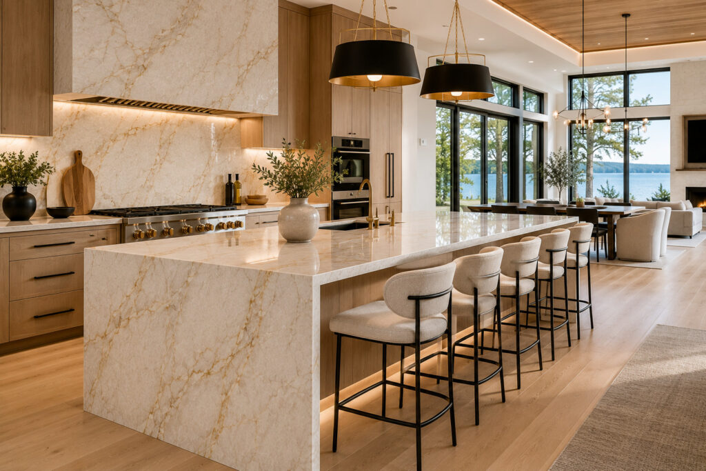 Luxury Taj Mahal Quartzite Kitchen Island Design