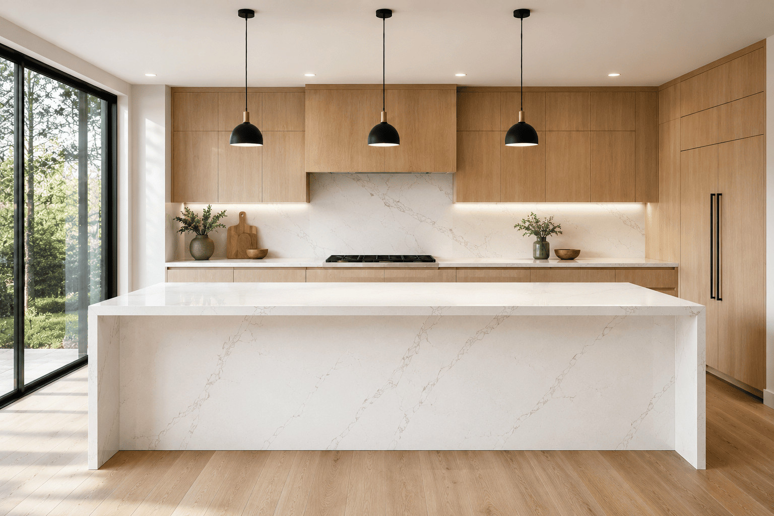 Quartz countertops price guide showing different quartz countertop styles and installation costs in a modern kitchen