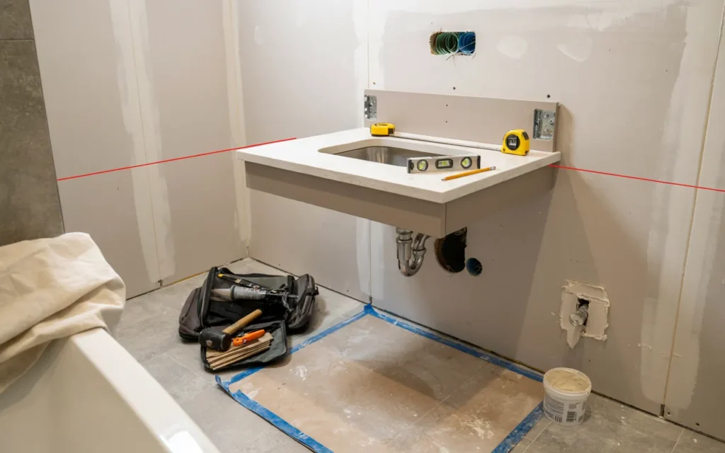 Quartz granite marble and porcelain bathroom countertop material selection