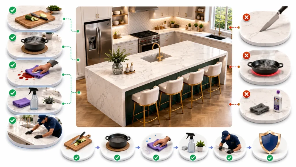 Quartz countertop care and cleaning do's and don'ts