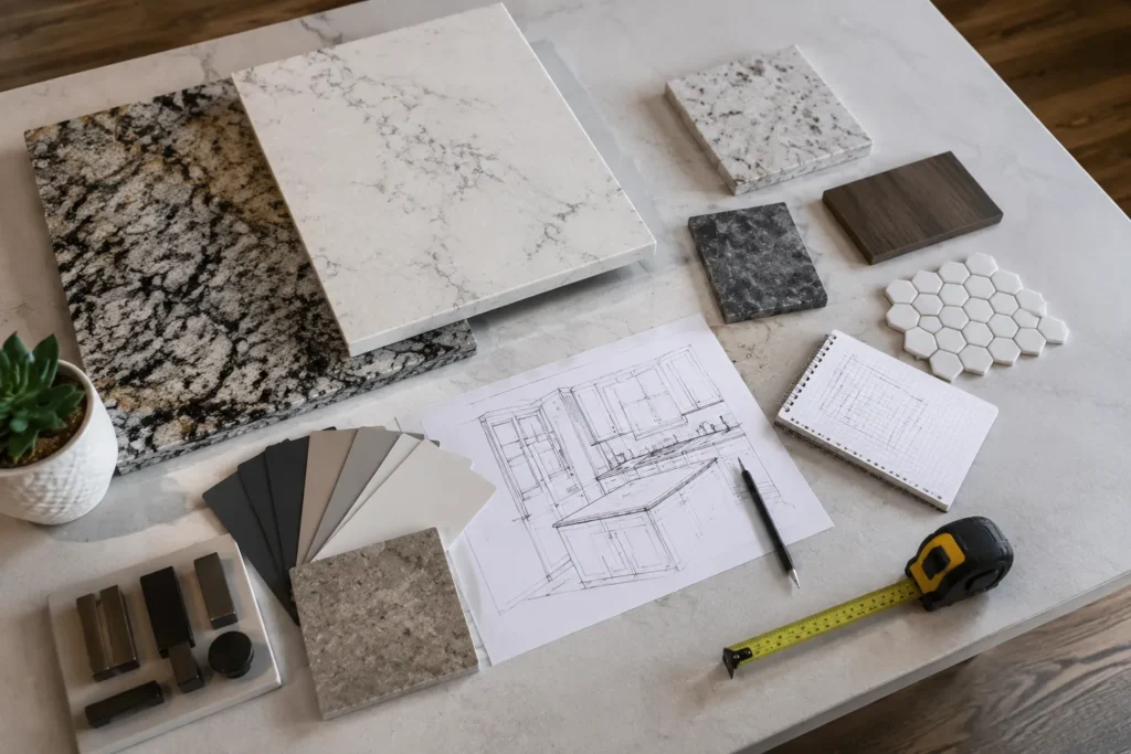 Choosing between granite vs quartz cost and countertop design options