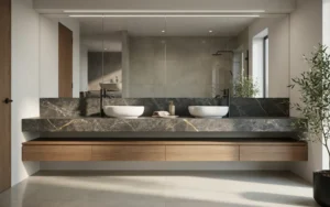 Luxury bathroom with custom granite vanity countertop