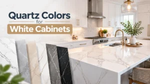 Quartz colors for white cabinets with subtle gray veining