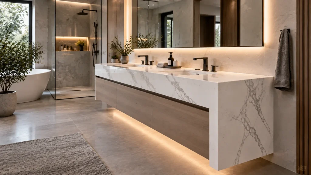 Luxury quartz bathroom countertops and vanity