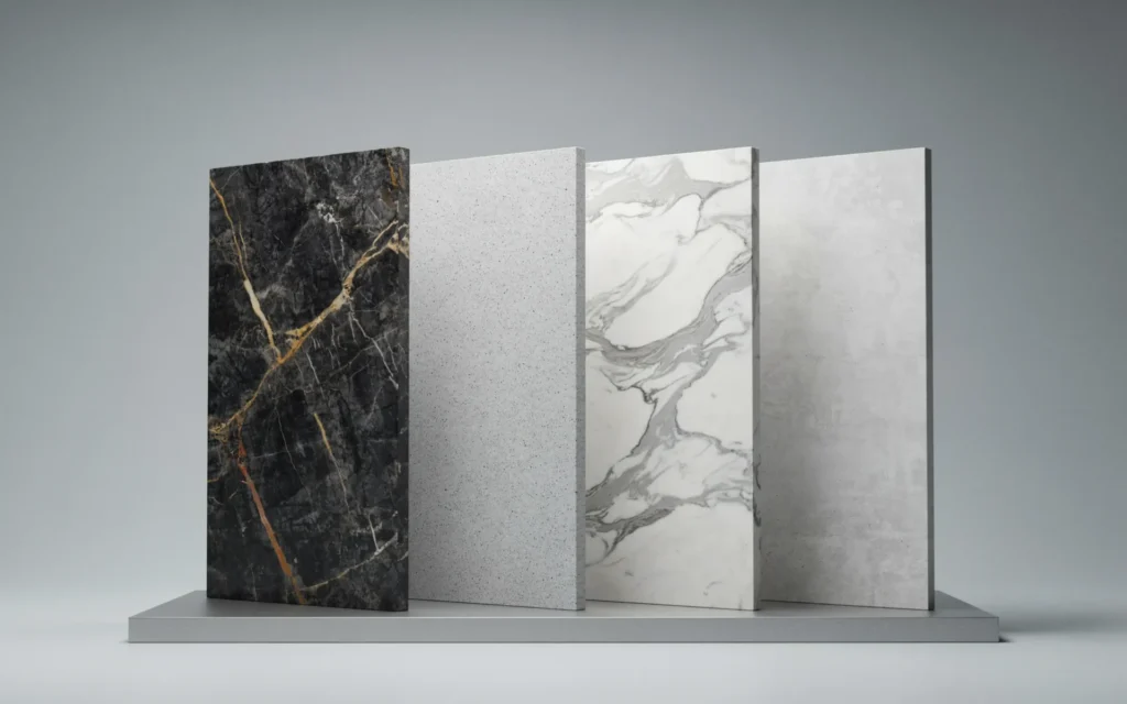 Comparison of granite quartz marble and porcelain bathroom countertop materials