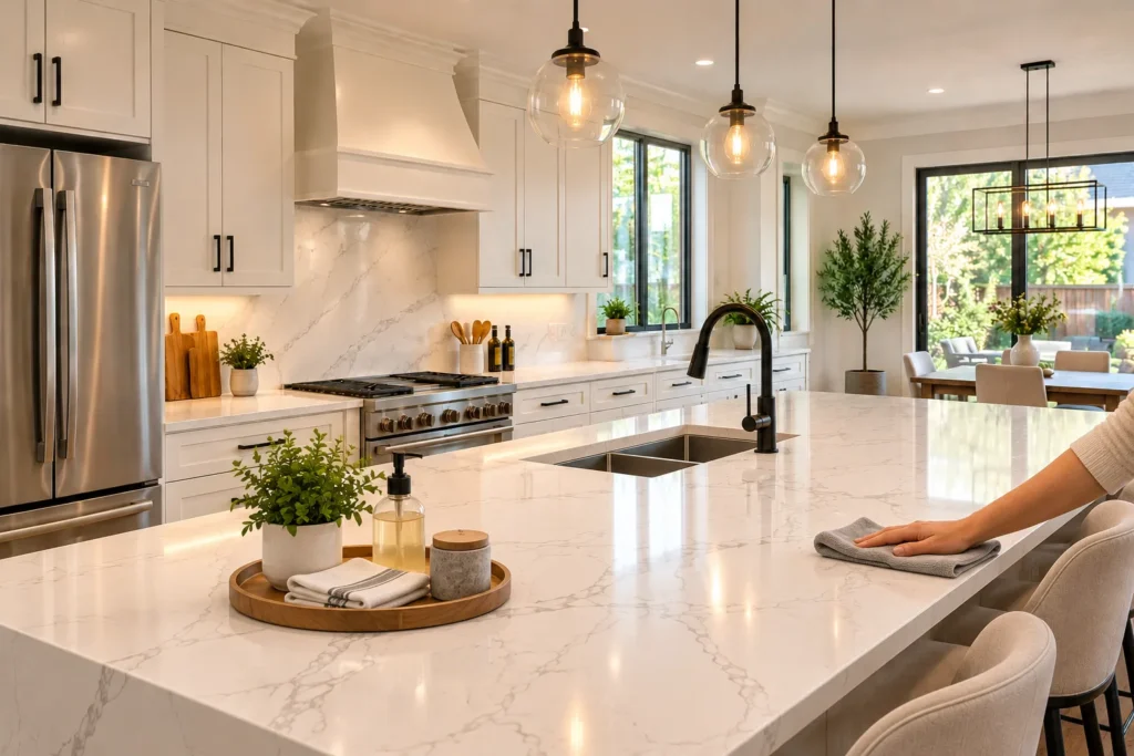 White quartz countertops Waterloo kitchen